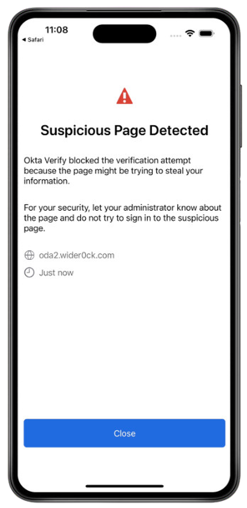 Suspicious Page Detected - Okta Verify Phishing Resistance