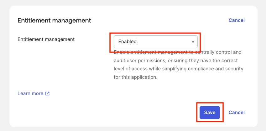 Enable entitlement management setting in Okta Generic Database Connector application