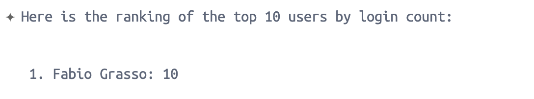 Sample Gemini response showing user statistics